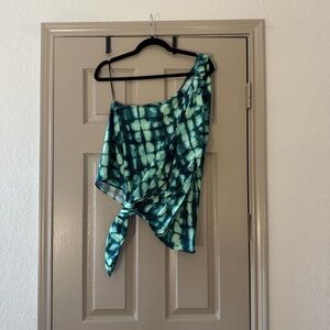 Zara Green Shibori Print Asymmetrical One Shoulder Sleeveless Top